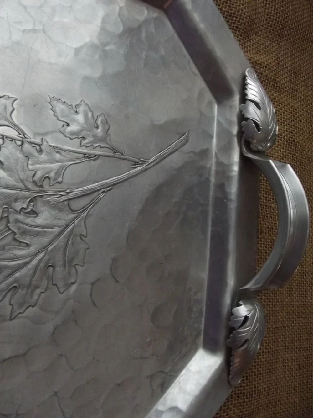 Continental Hand Wrought Silverlook Tray 755 Chrysanthemum Aluminum handles
